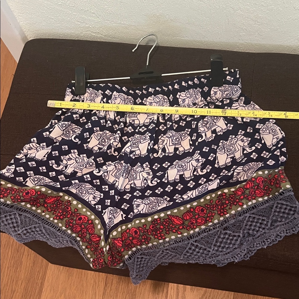 #1273=Bohemian Navy Elephant Print Women's Shorts - Picture 4 of 11
